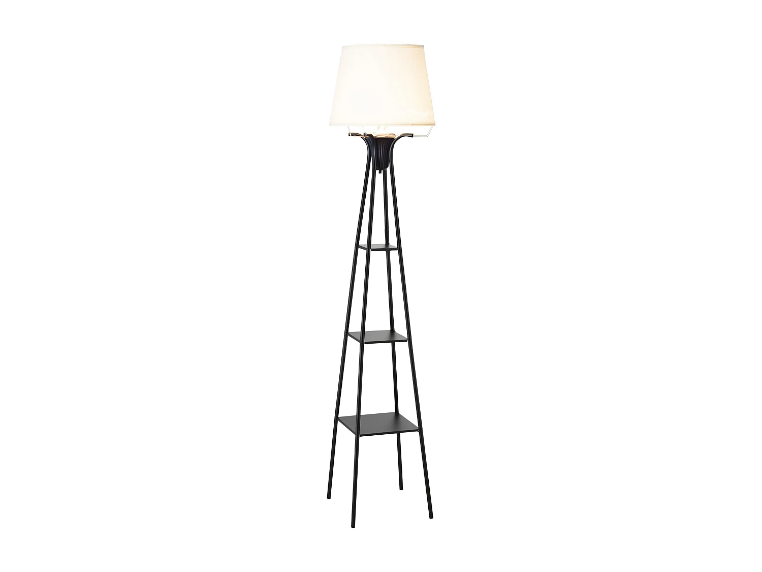 Lampadaire design contemporain 3 étagères intégrées 40 W 173H cm métal noir polyester coton crème