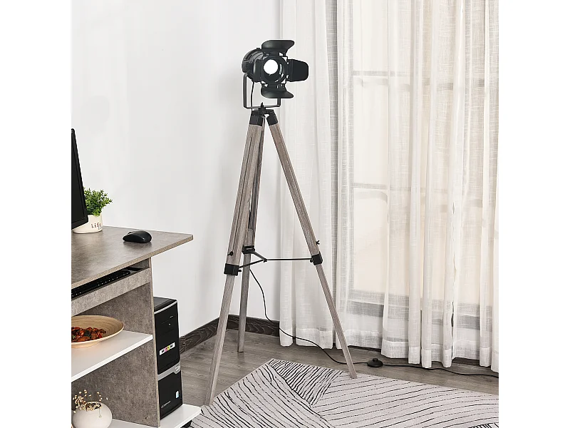 Lampadaire trépied style industriel hauteur réglable H100-140 cm noir