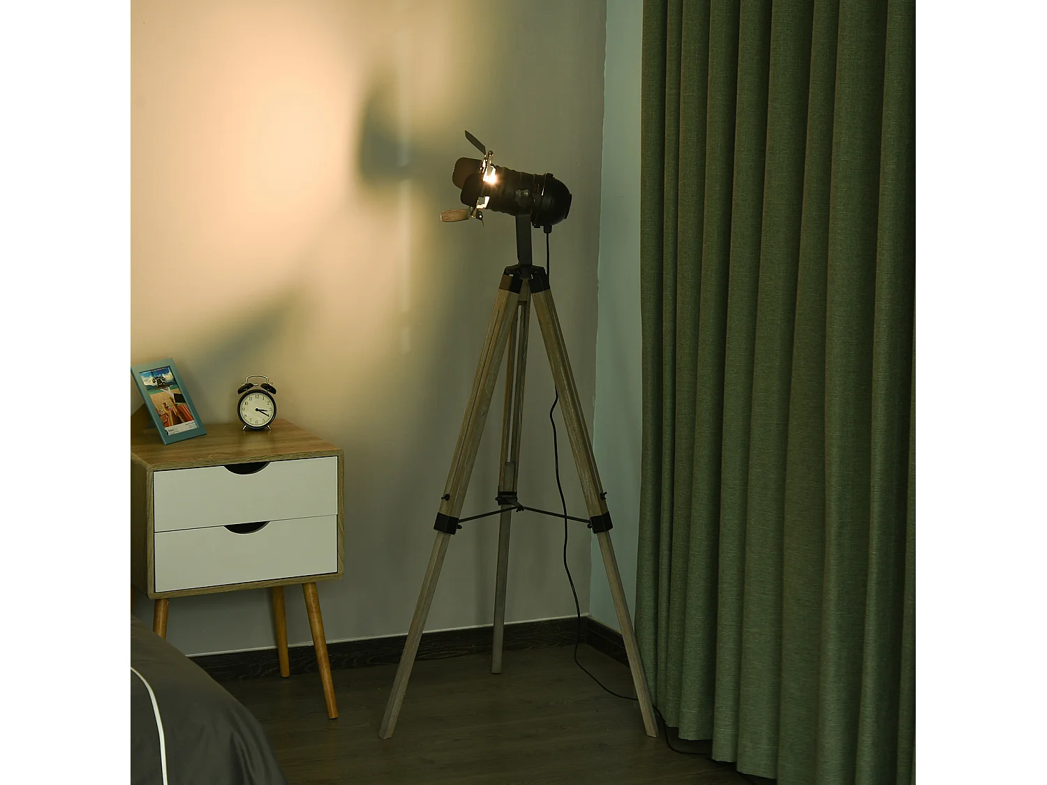 Lampadaire trépied style industriel hauteur réglable H100-140 cm noir