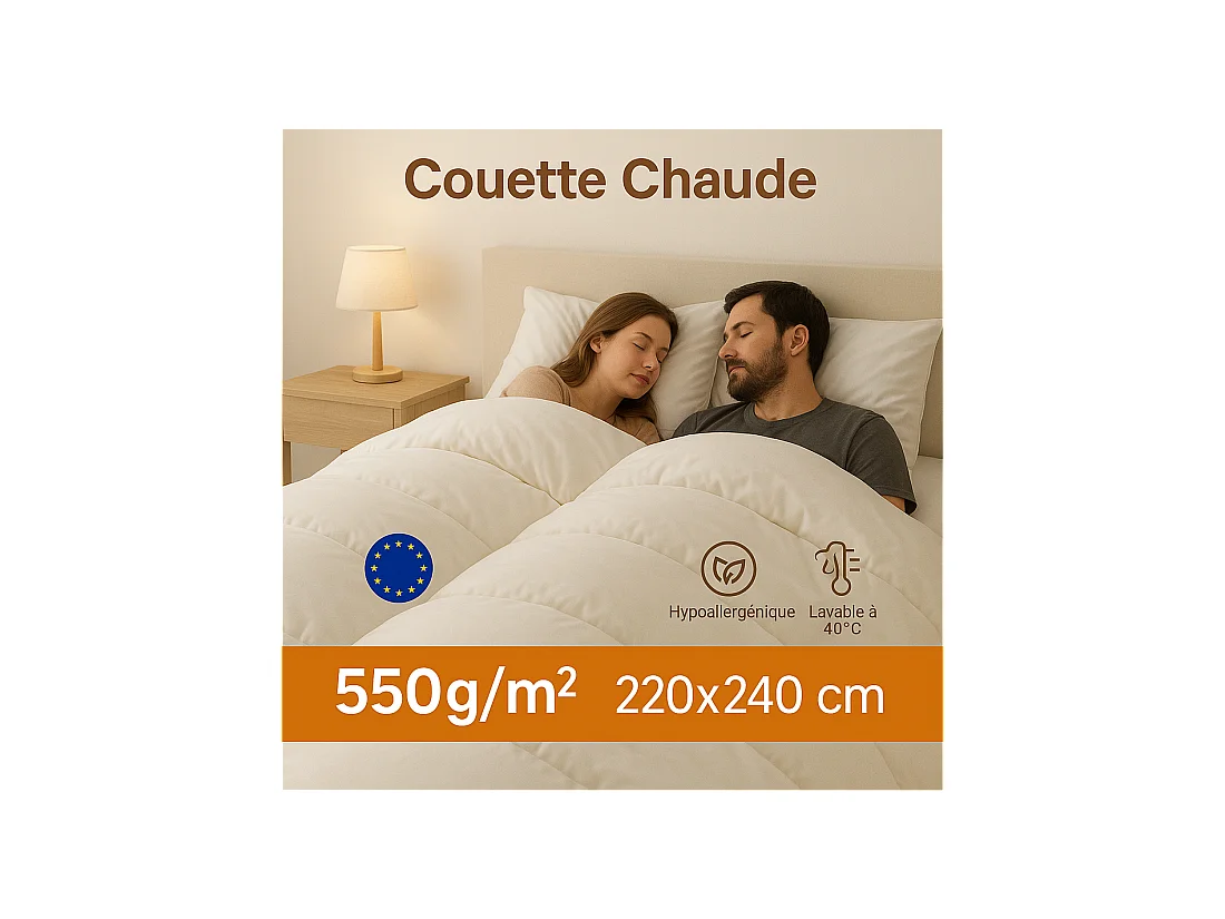 Couette chaude maxi moelleuse 220x240cm 550gr hiver