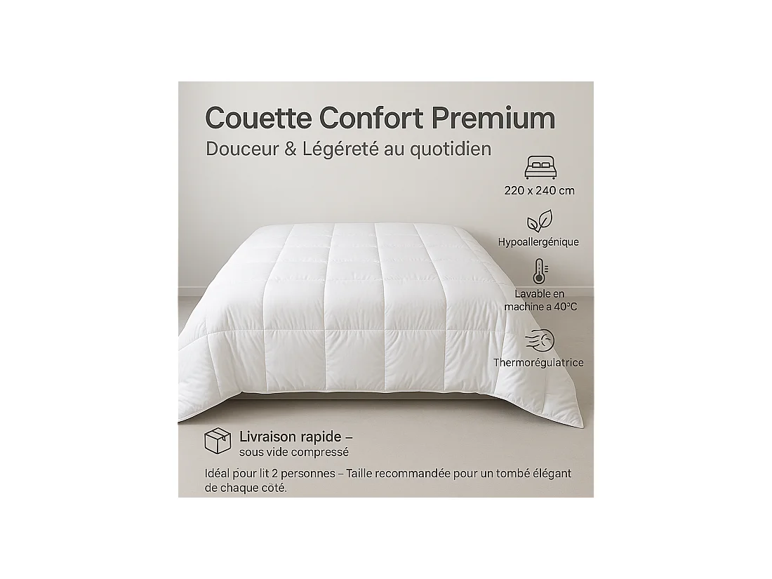 Couette chaude maxi moelleuse 220x240cm 550gr hiver