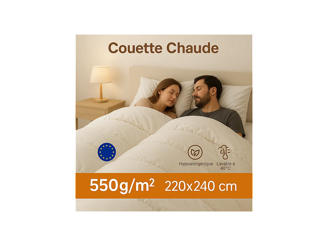 Couette chaude maxi moelleuse 220x240cm 550gr hiver