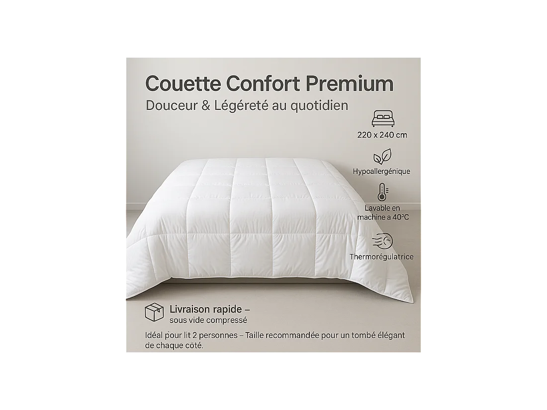 Couette chaude maxi moelleuse 220x240cm 550gr hiver