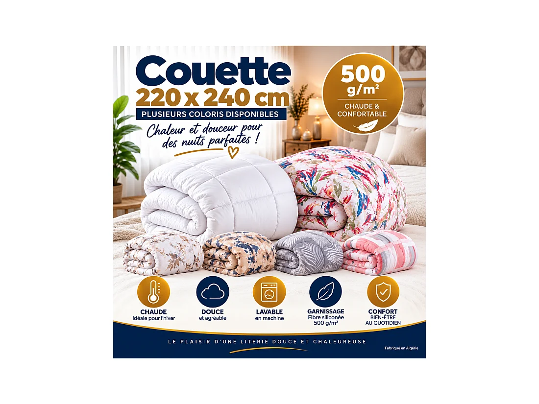 Couette chaude maxi moelleuse 220x240cm 550gr hiver