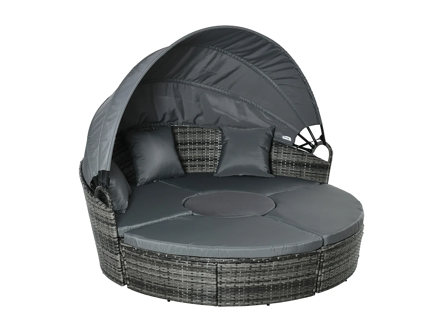 Lit canapé de jardin modulable grand confort pare-soleil pliable 5 coussins 3 oreillers 180L x 175l x 147H cm résine tressée polyester gris