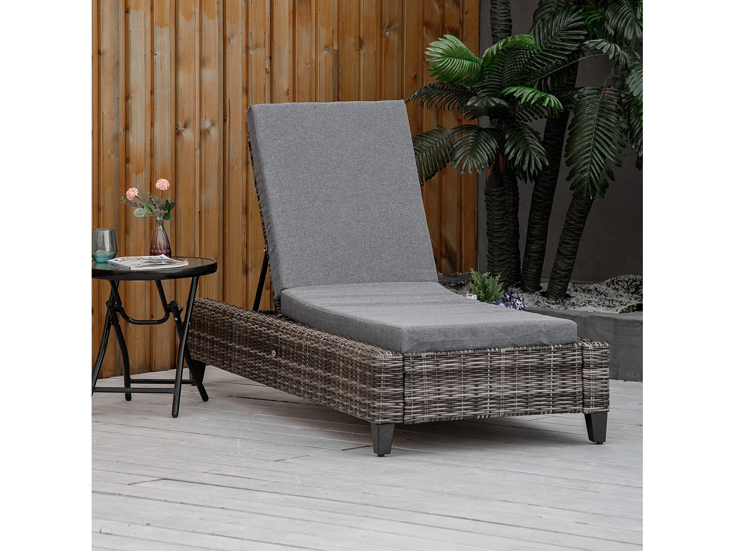 Bain de soleil transat grand confort matelas inclinaison réglable multipositions résine tressée grise