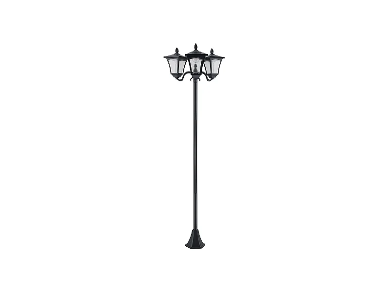 Lampadaire de jardin luminaire extérieur solaire LED 3 têtes 120 Lm dim. 51,5L x 47l x 182,5H cm acier inox. plastique noir
