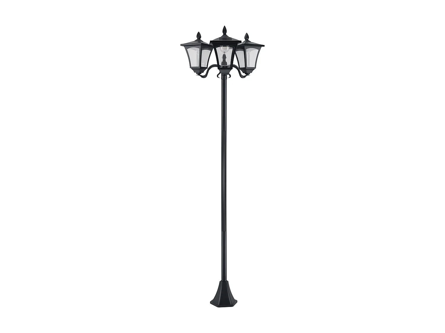 Lampadaire de jardin luminaire extérieur solaire LED 3 têtes 120 Lm dim. 51,5L x 47l x 182,5H cm acier inox. plastique noir