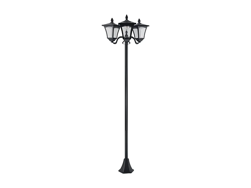 Lampadaire de jardin luminaire extérieur solaire LED 3 têtes 120 Lm dim. 51,5L x 47l x 182,5H cm acier inox. plastique noir