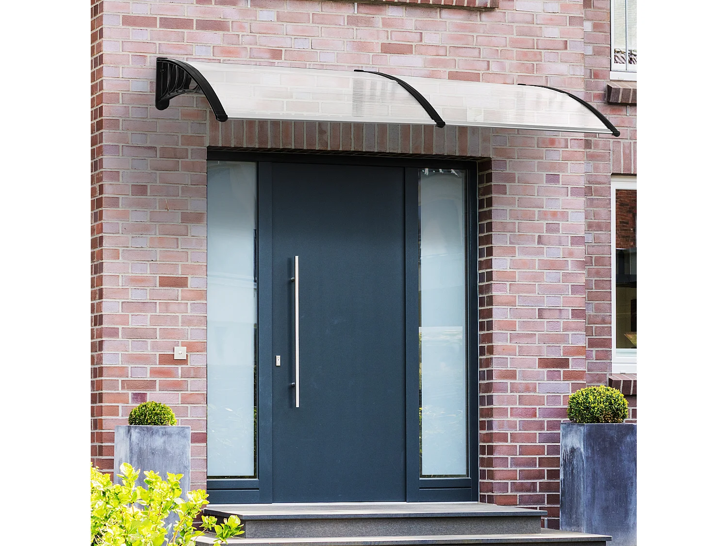 Auvent marquise de porte design voûté arrondi dim. 195L x 80l x 23H cm polycarbonate plastique noir