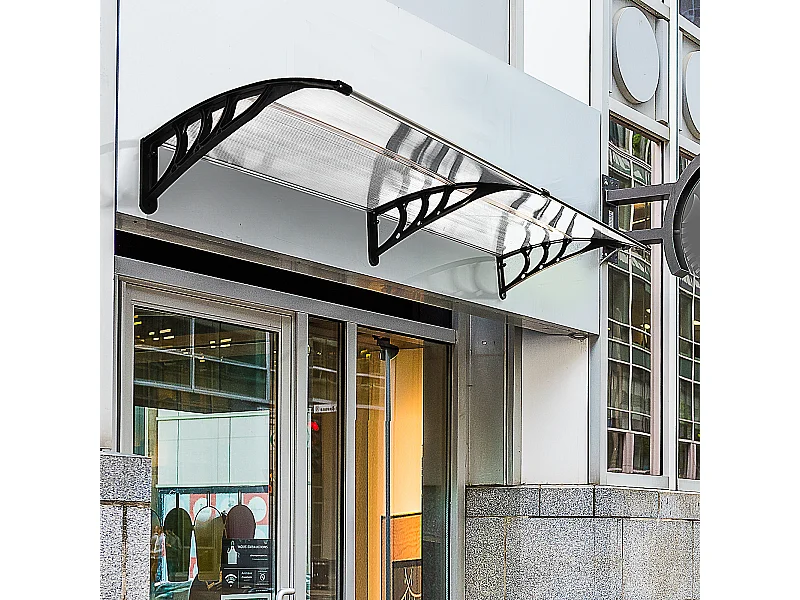 Auvent marquise de porte design voûté arrondi dim. 195L x 80l x 23H cm polycarbonate plastique noir