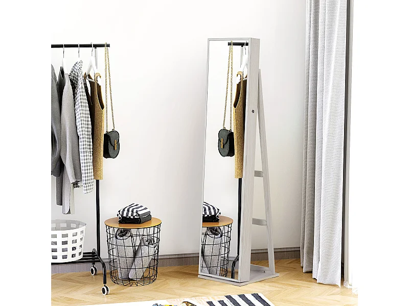 HOMCOM Armoire à bijoux avec miroir sur pied multi-rangements éclairage LED blanc dim. 38L x 38l x H157 cm