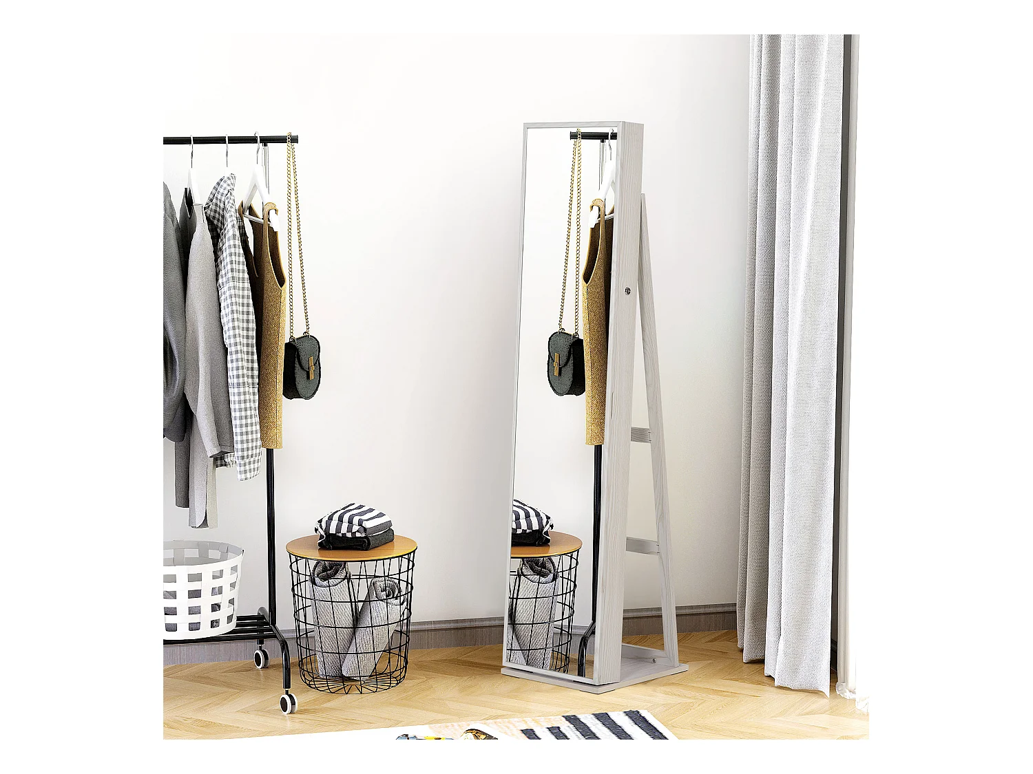 HOMCOM Armoire à bijoux avec miroir sur pied multi-rangements éclairage LED blanc dim. 38L x 38l x H157 cm