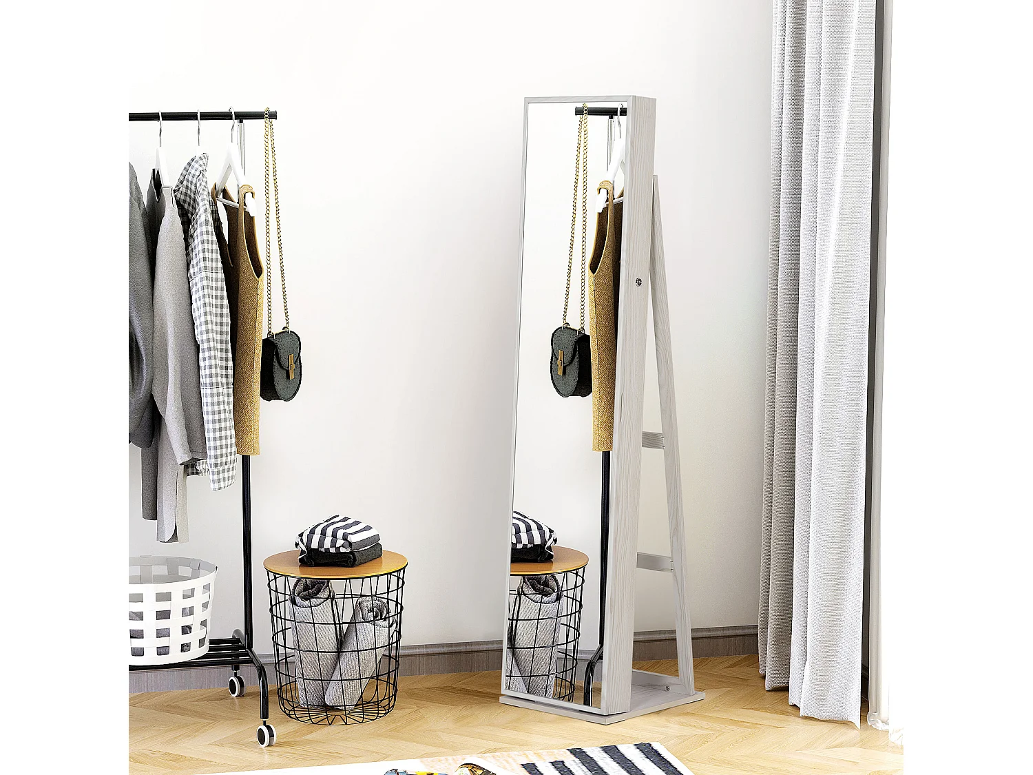 HOMCOM Armoire à bijoux avec miroir sur pied multi-rangements éclairage LED blanc dim. 38L x 38l x H157 cm