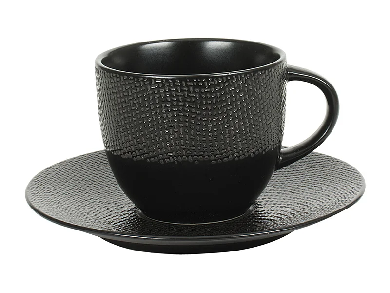 Tasse à thé et sous-tasse Vésuvio noir 22 cl (lot de 6)