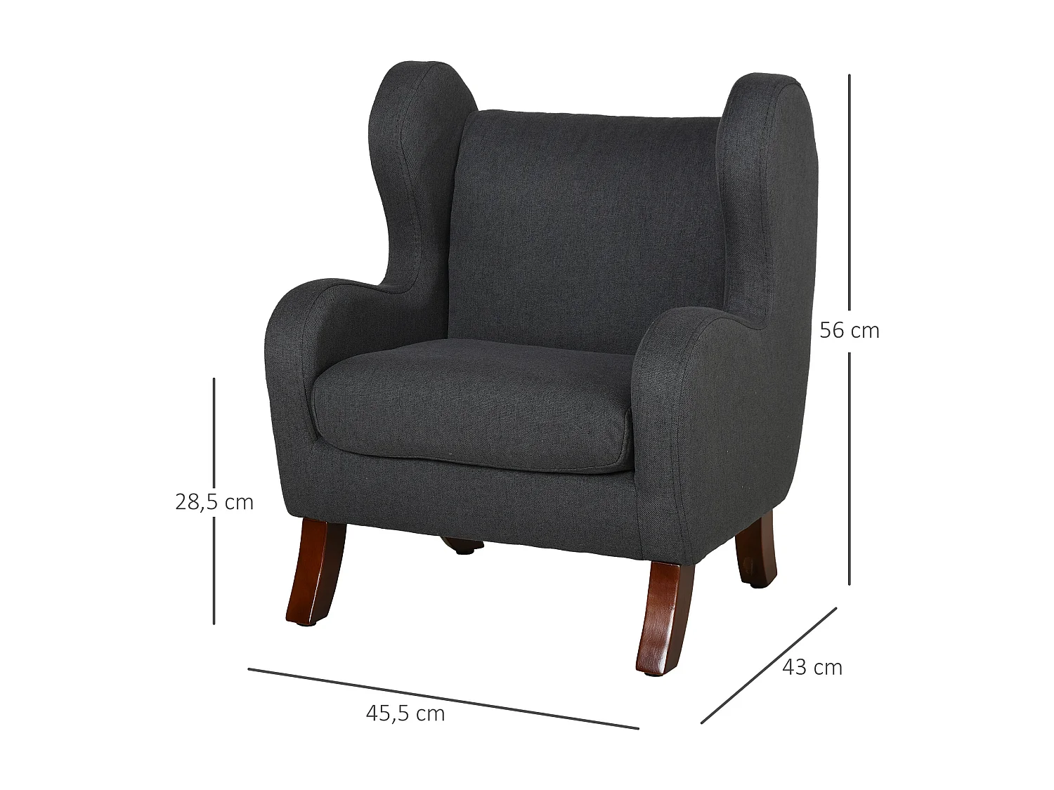 Fauteuil enfant oreilles grand confort accoudoirs assise dossier garnissage mousse haute densité piètement bois hévéa verni lin gris