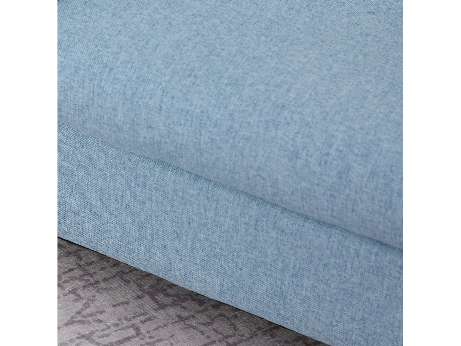 Fauteuil enfant design scandinave grand confort accoudoirs assise dossier garnissage mousse haute densité piètement bois caoutchouc lin bleu