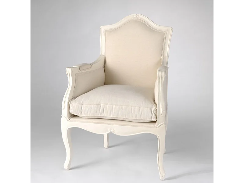 Fauteuil Apolline blanc, tissu et acajou