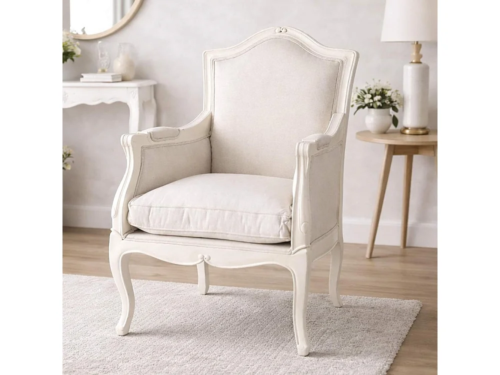 Fauteuil Apolline blanc, tissu et acajou