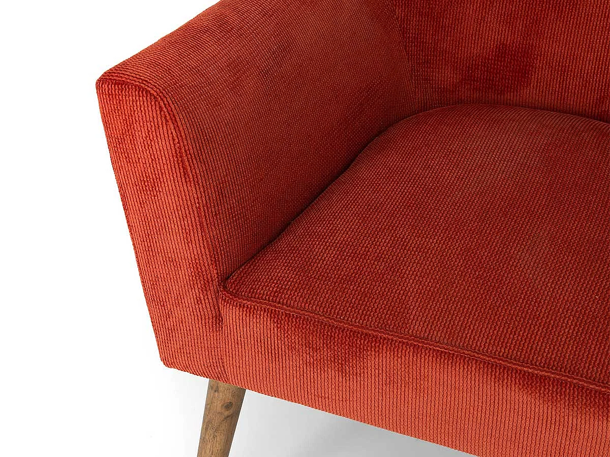 Fauteuil en velours côtelé terracotta Léon
