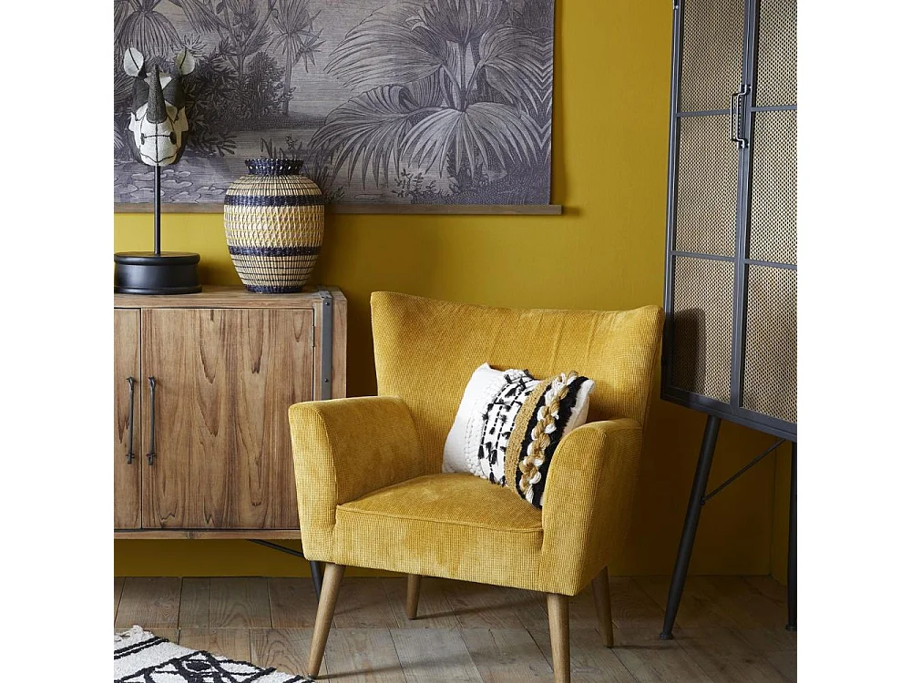 Fauteuil en velours côtelé moutarde Léon