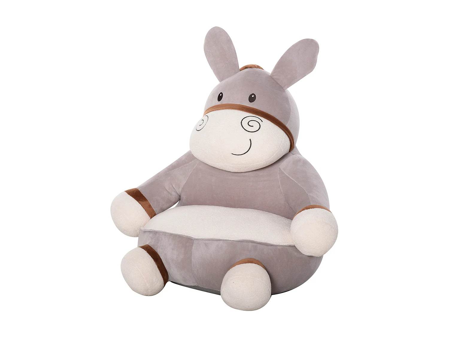 Fauteuil enfant âne dim. 60L x 55l x 60H cm garnissage moelleux coton revêtement velours gris crème