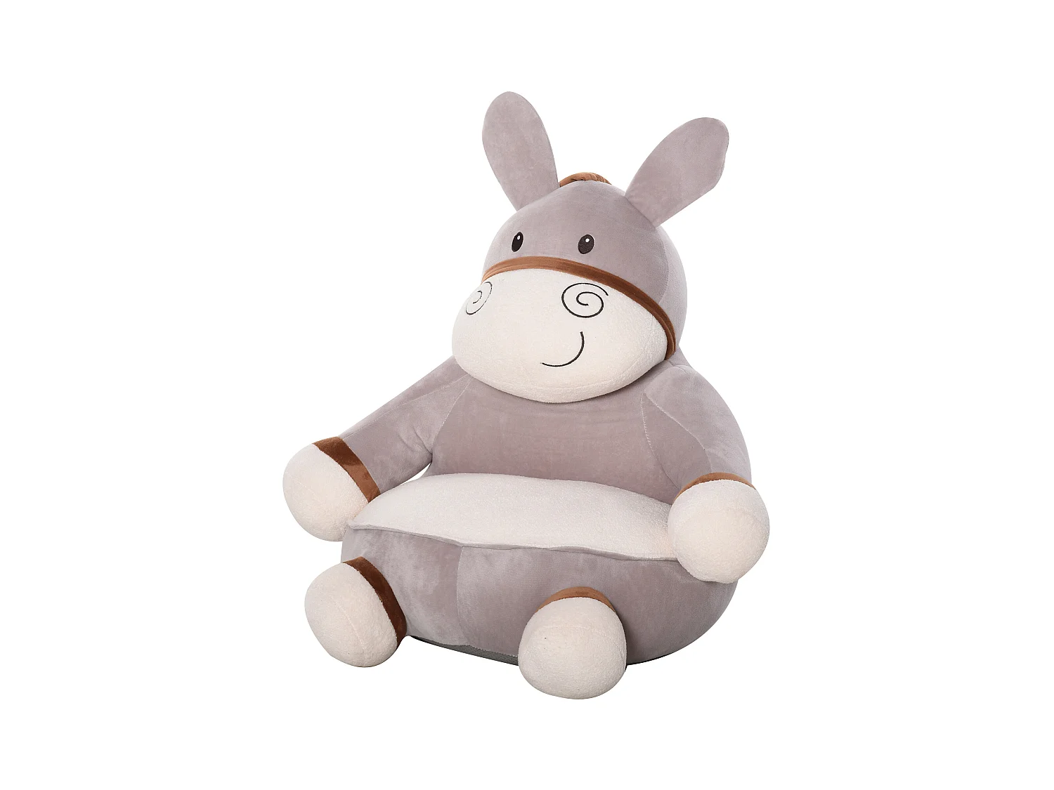 Fauteuil enfant âne dim. 60L x 55l x 60H cm garnissage moelleux coton revêtement velours gris crème