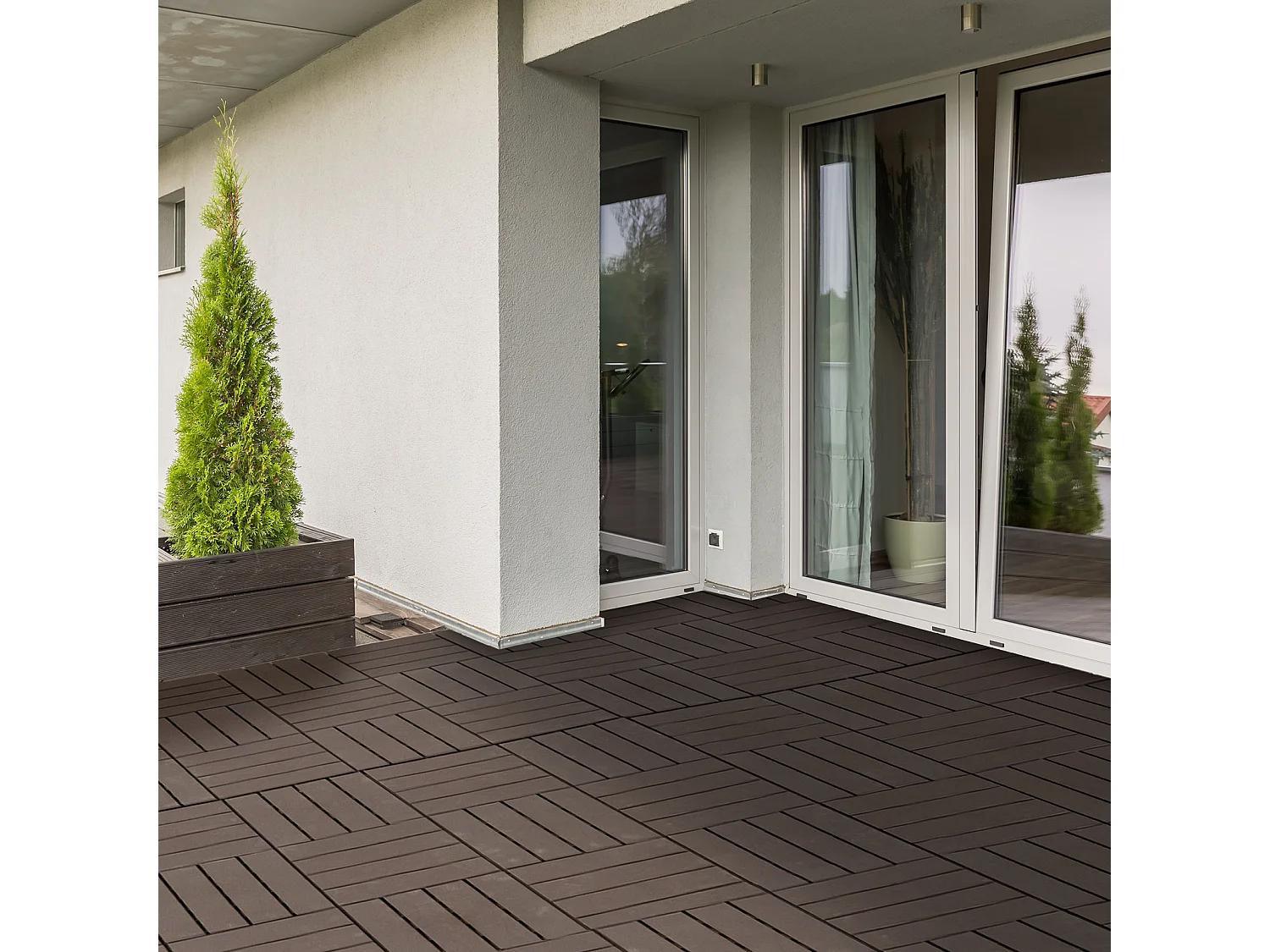 Caillebotis - dalles terrasse - lot de  9 - emboîtables, installation très simple - petits carreaux composite plastique imitation bois chocolat