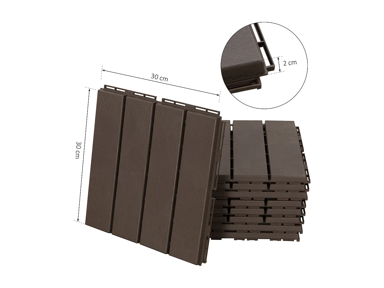 Caillebotis - dalles terrasse - lot de  9 - emboîtables, installation très simple - petits carreaux composite plastique imitation bois chocolat