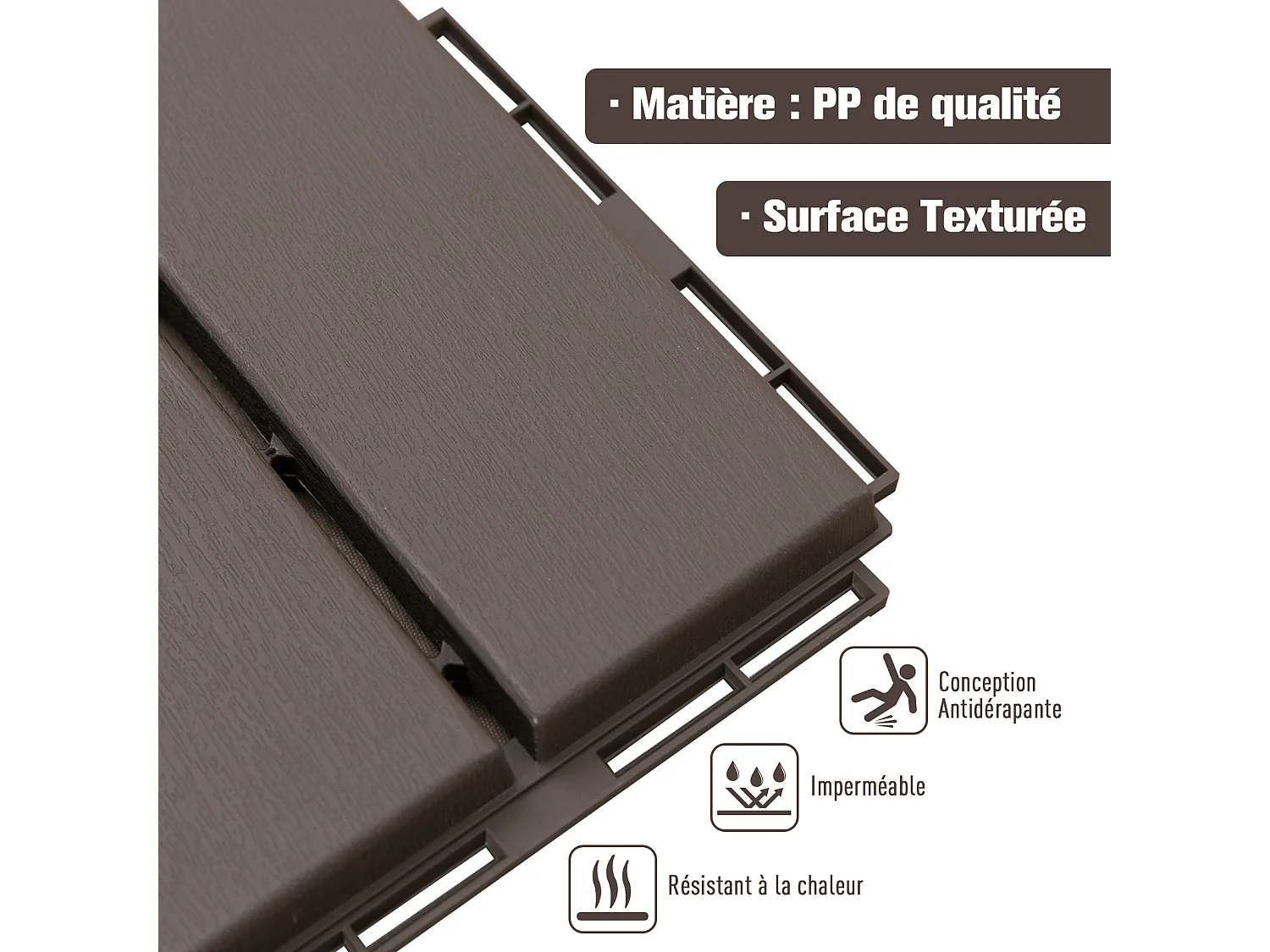 Caillebotis - dalles terrasse - lot de  9 - emboîtables, installation très simple - petits carreaux composite plastique imitation bois chocolat