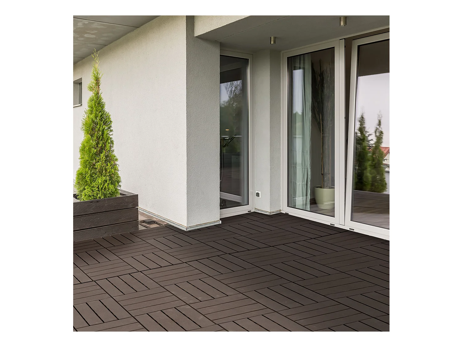 Caillebotis - dalles terrasse - lot de  9 - emboîtables, installation très simple - petits carreaux composite plastique imitation bois chocolat