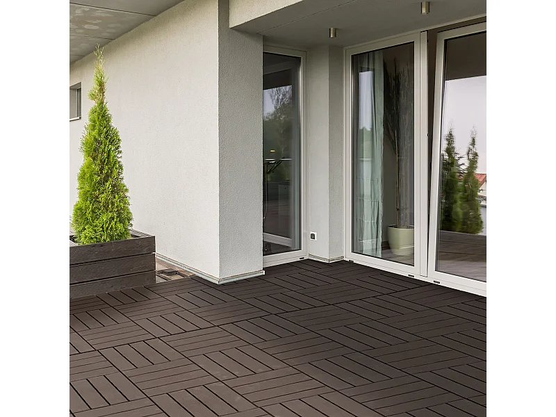 Caillebotis - dalles terrasse - lot de  9 - emboîtables, installation très simple - petits carreaux composite plastique imitation bois chocolat