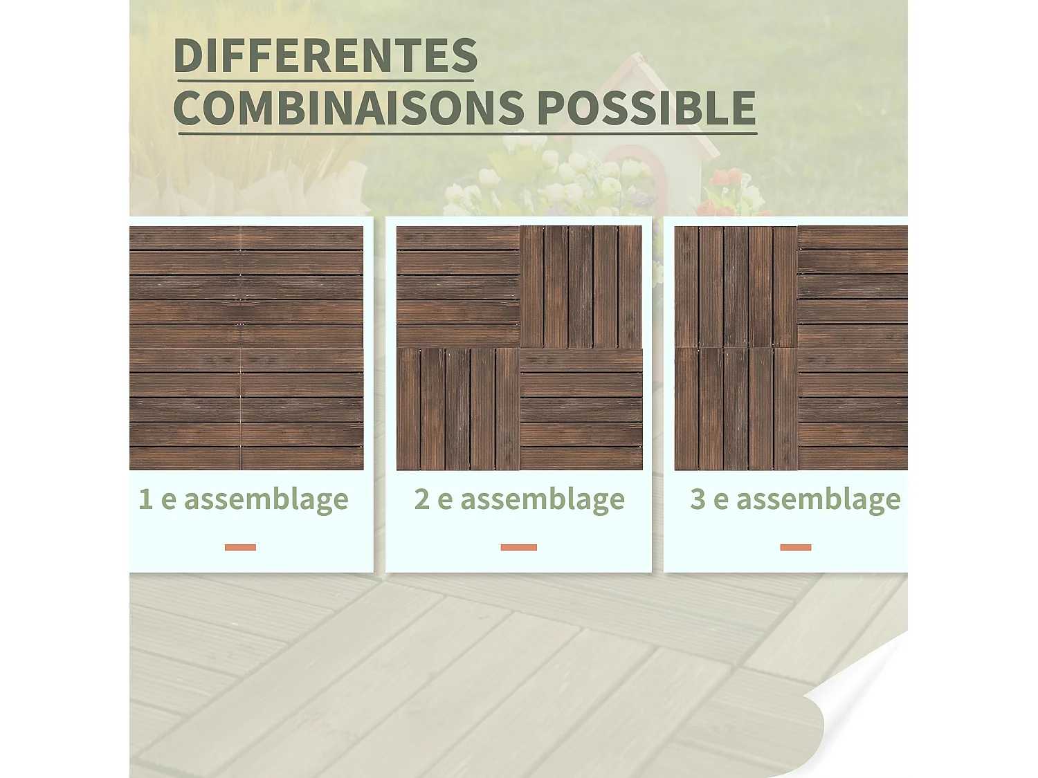 Dalles terrasse - caillebotis - lot de 27 pcs, surface max. 2,5 m²- emboîtables, installation très simple - carreaux bois sapin teinté noir
