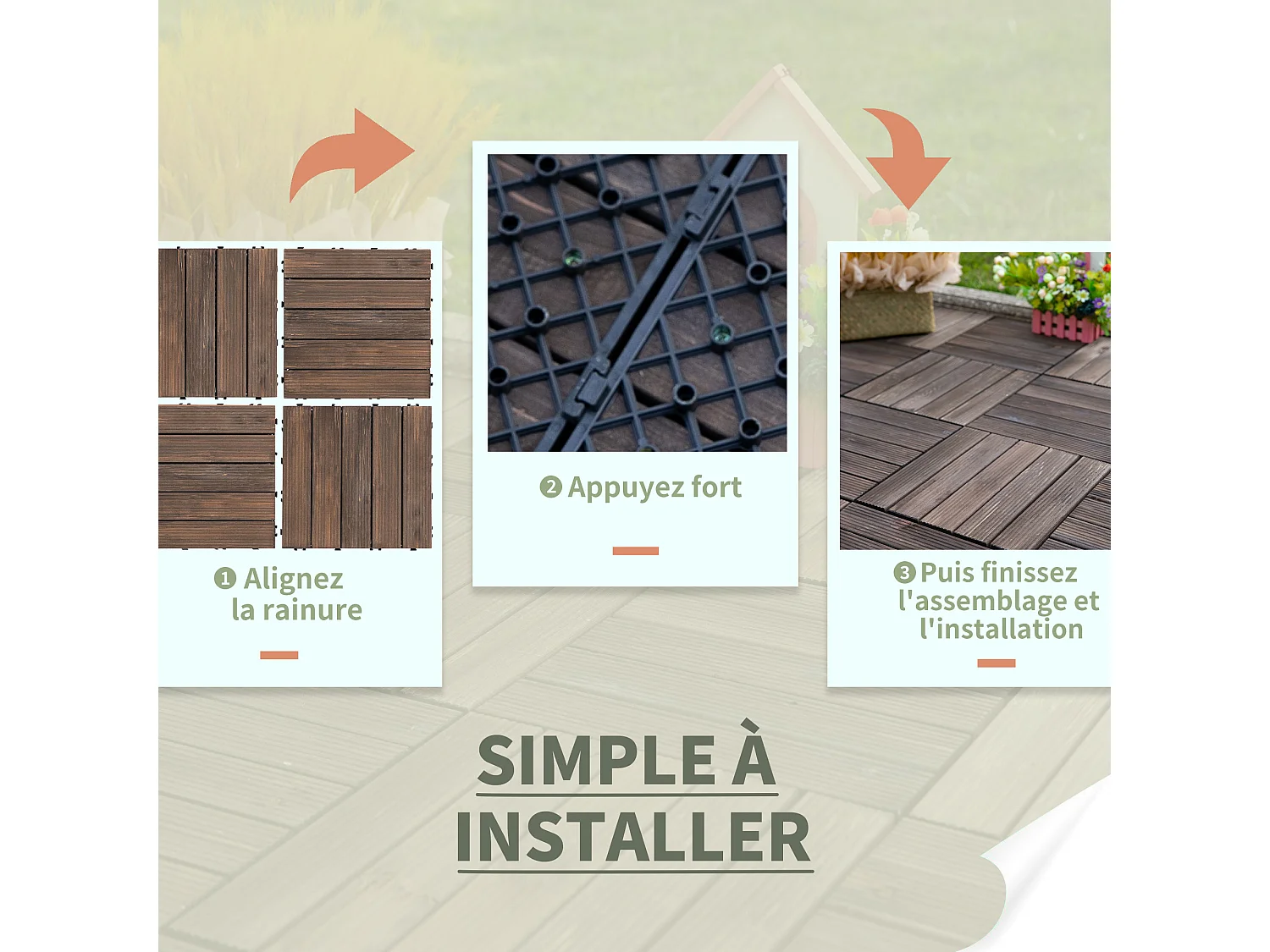 Dalles terrasse - caillebotis - lot de 27 pcs, surface max. 2,5 m²- emboîtables, installation très simple - carreaux bois sapin teinté noir