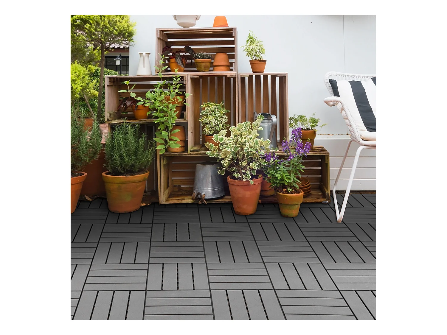Caillebotis - dalles terrasse - lot de  9 - emboîtables, installation très simple - petits carreaux composite plastique imitation bois noir