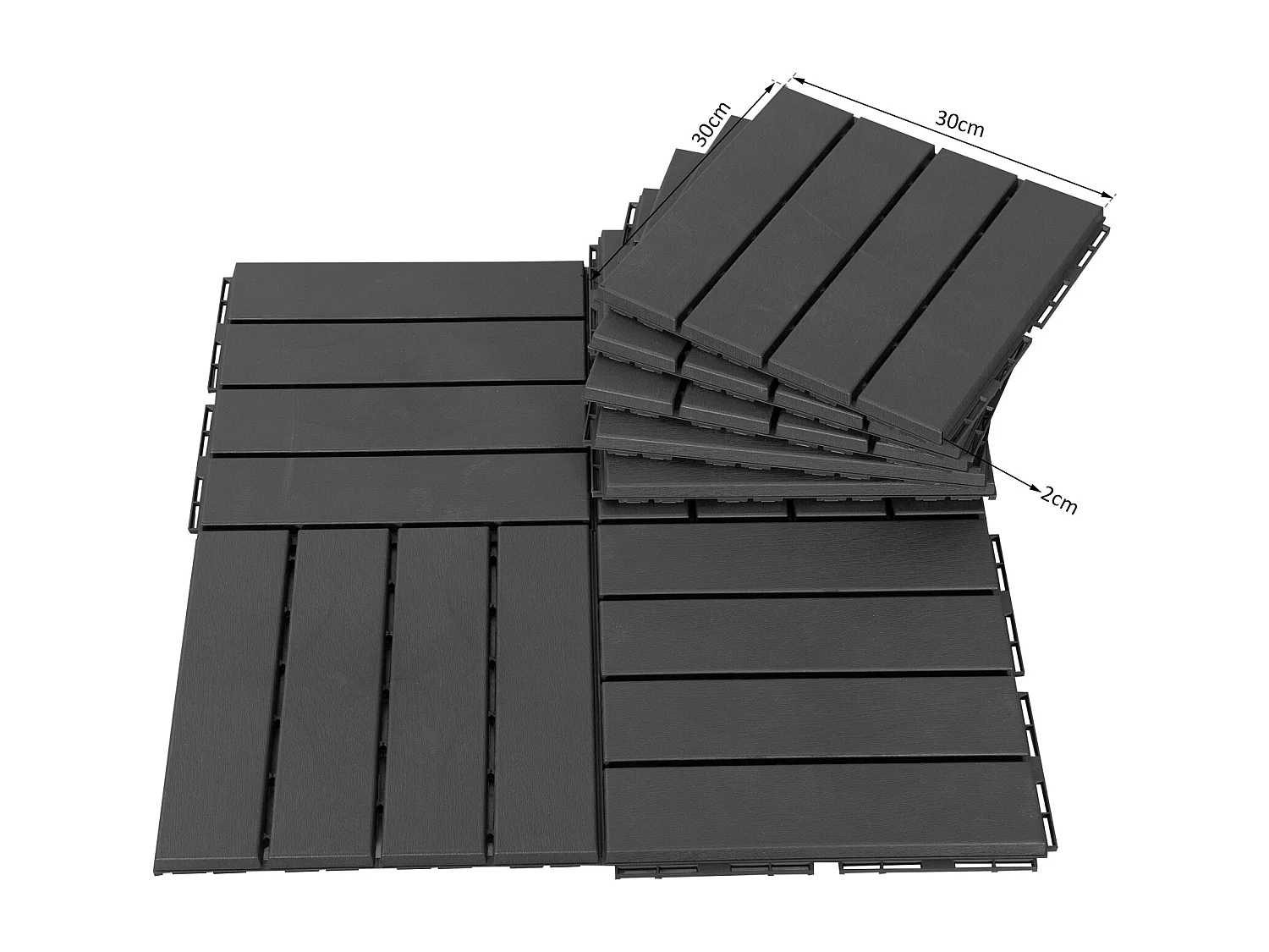 Caillebotis - dalles terrasse - lot de  9 - emboîtables, installation très simple - petits carreaux composite plastique imitation bois noir