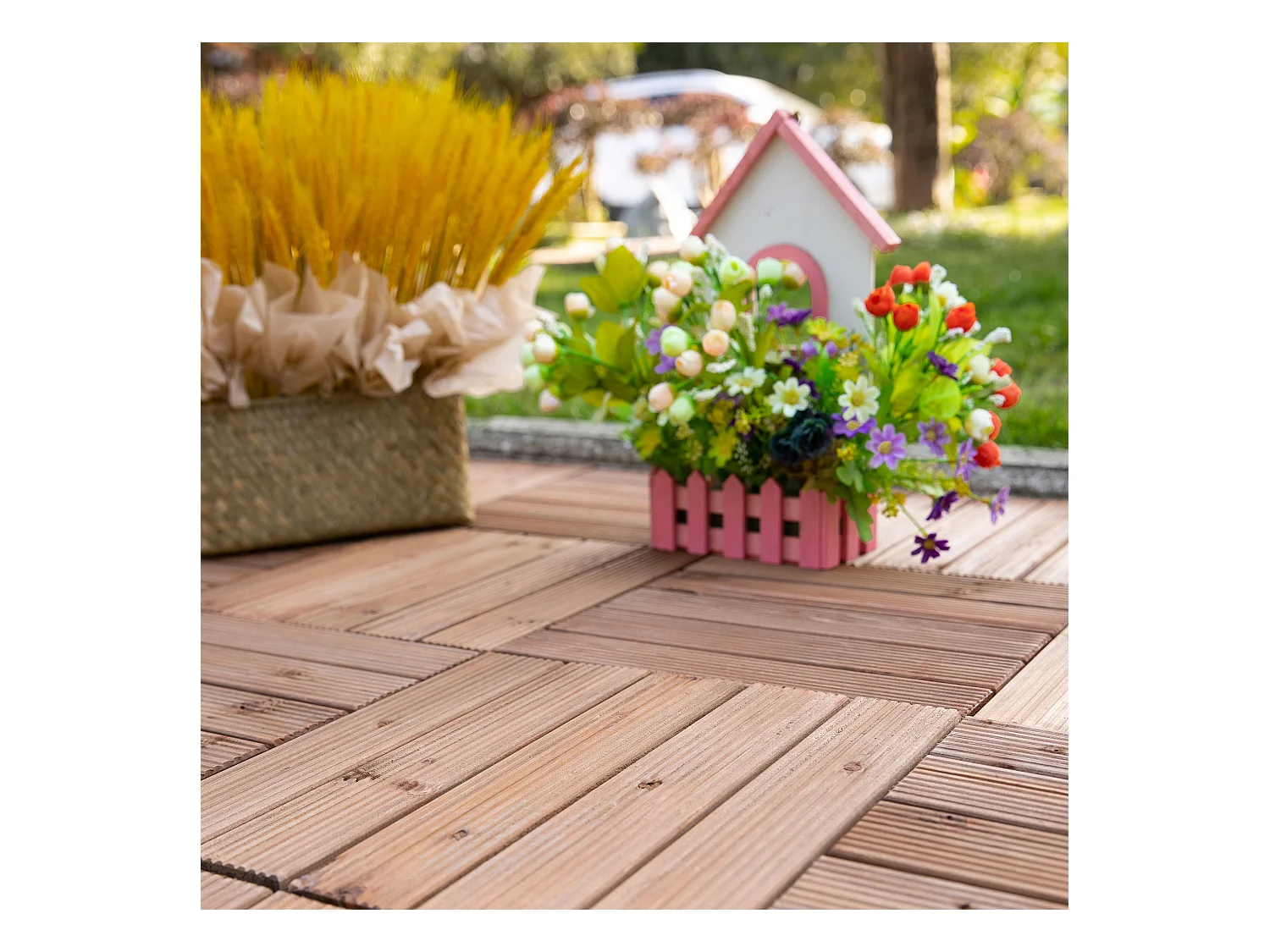 Dalles terrasse - caillebotis - lot de 27 pcs, surface max. 2,5 m²- emboîtables, installation très simple - carreaux bois sapin teinté brun