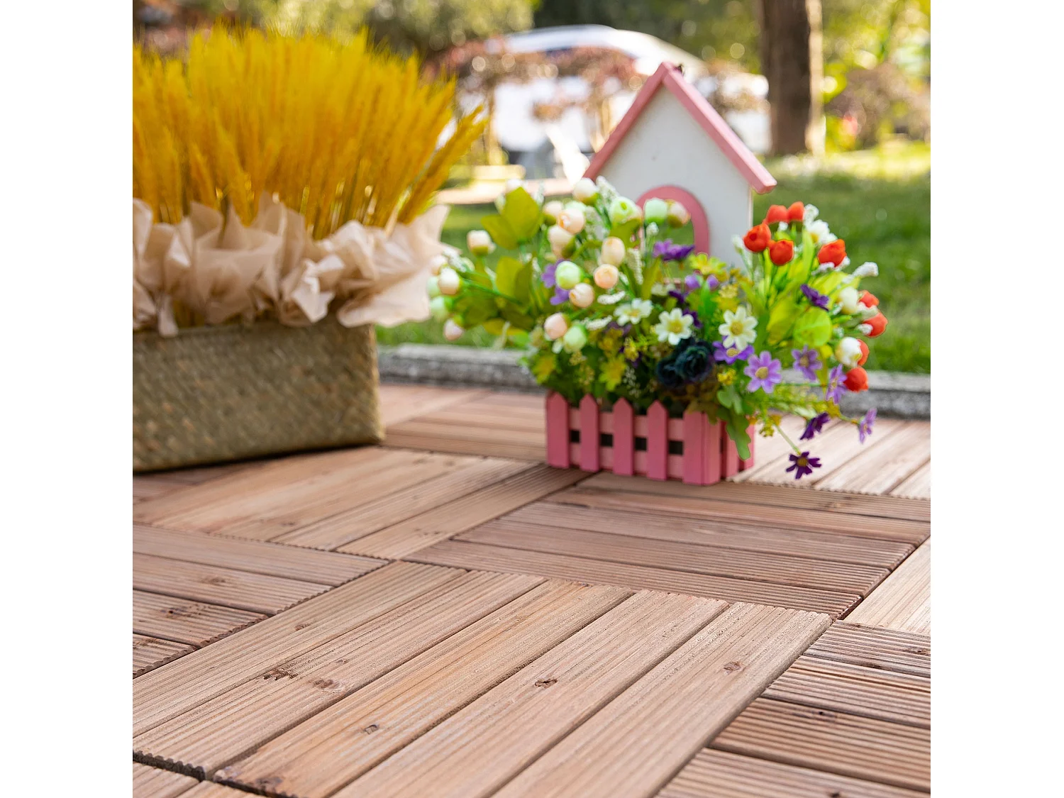 Dalles terrasse - caillebotis - lot de 27 pcs, surface max. 2,5 m²- emboîtables, installation très simple - carreaux bois sapin teinté brun