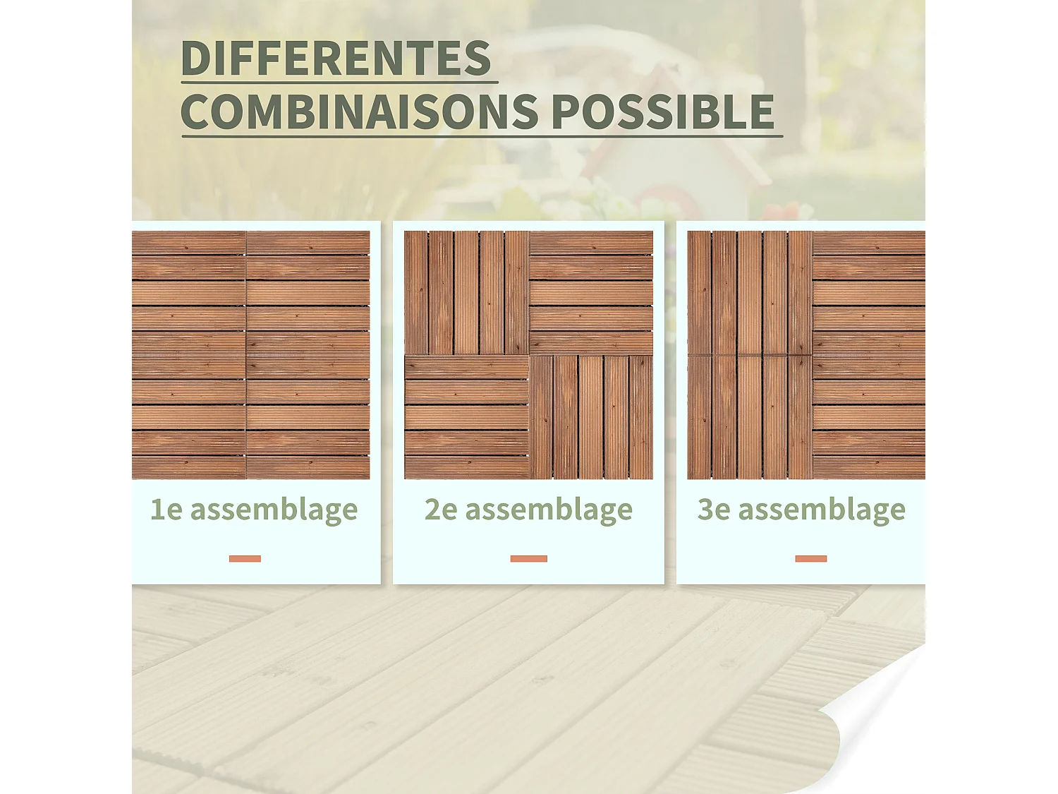 Dalles terrasse - caillebotis - lot de 27 pcs, surface max. 2,5 m²- emboîtables, installation très simple - carreaux bois sapin teinté brun