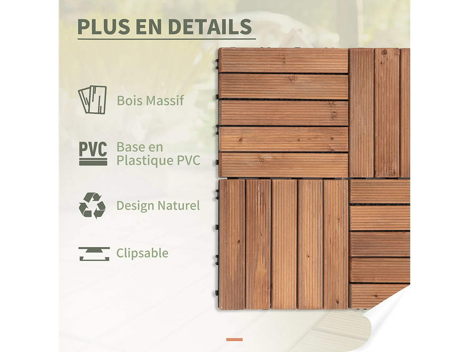 Dalles terrasse - caillebotis - lot de 27 pcs, surface max. 2,5 m²- emboîtables, installation très simple - carreaux bois sapin teinté brun