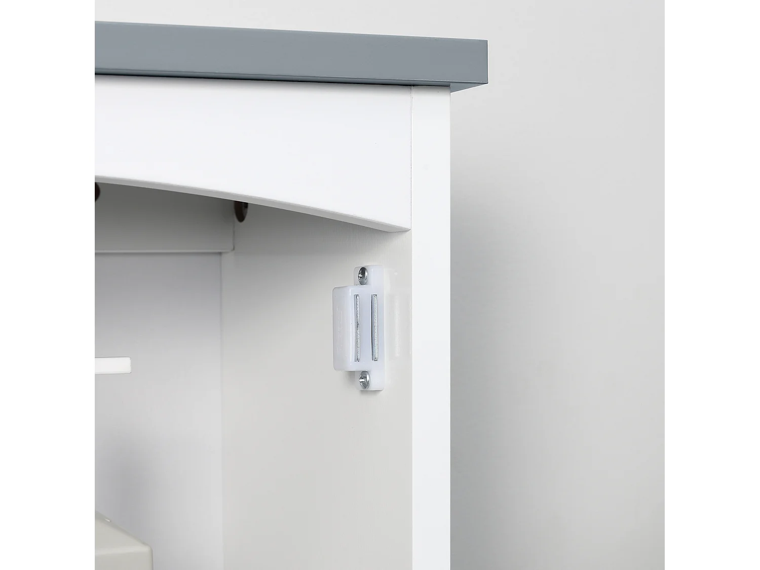 Armoire haute murale de salle de bain ou WC - placard porte avec étagère réglable - dim. 41L x 18l x 52H cm - MDF blanc gris