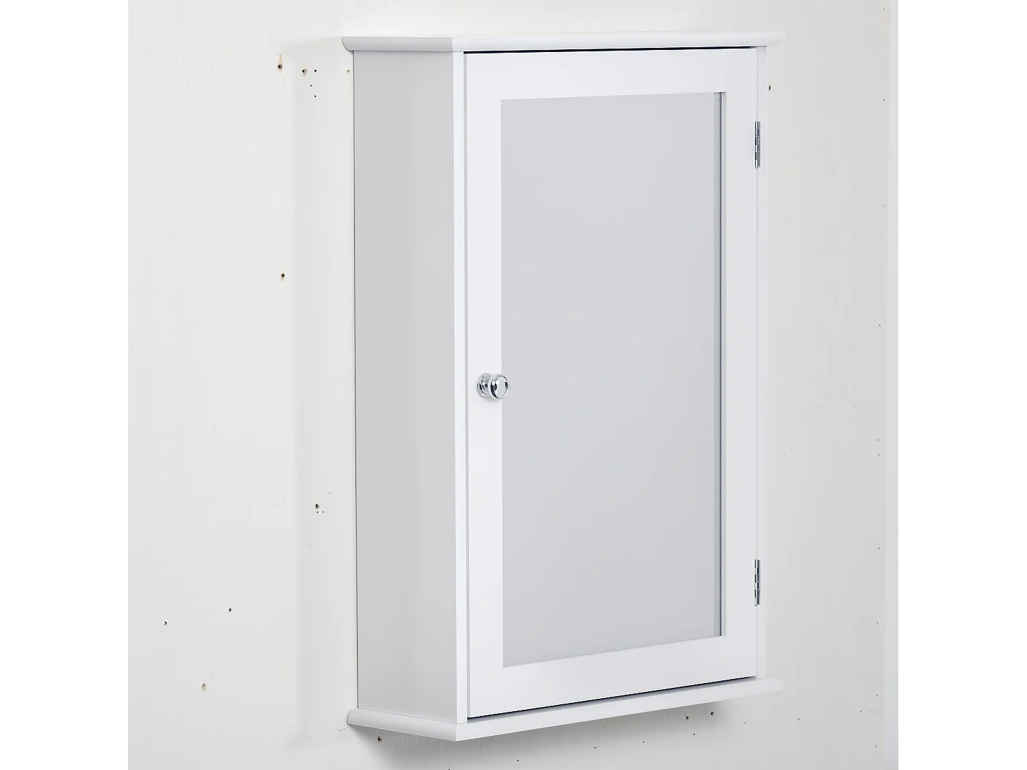Armoire murale de salle de bain avec miroir - armoire à glace - placard de rangement toilettes - 1 porte, 2 étagères - verre MDF blanc