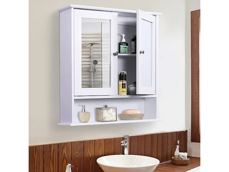 Armoire murale étagère salle de bain 56L x 13l x 58H cm double porte miroir étagère réglable MDF blanc