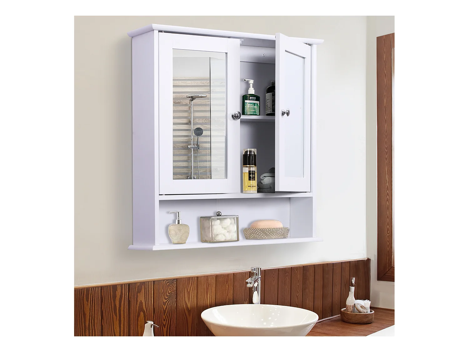 Armoire murale étagère salle de bain 56L x 13l x 58H cm double porte miroir étagère réglable MDF blanc