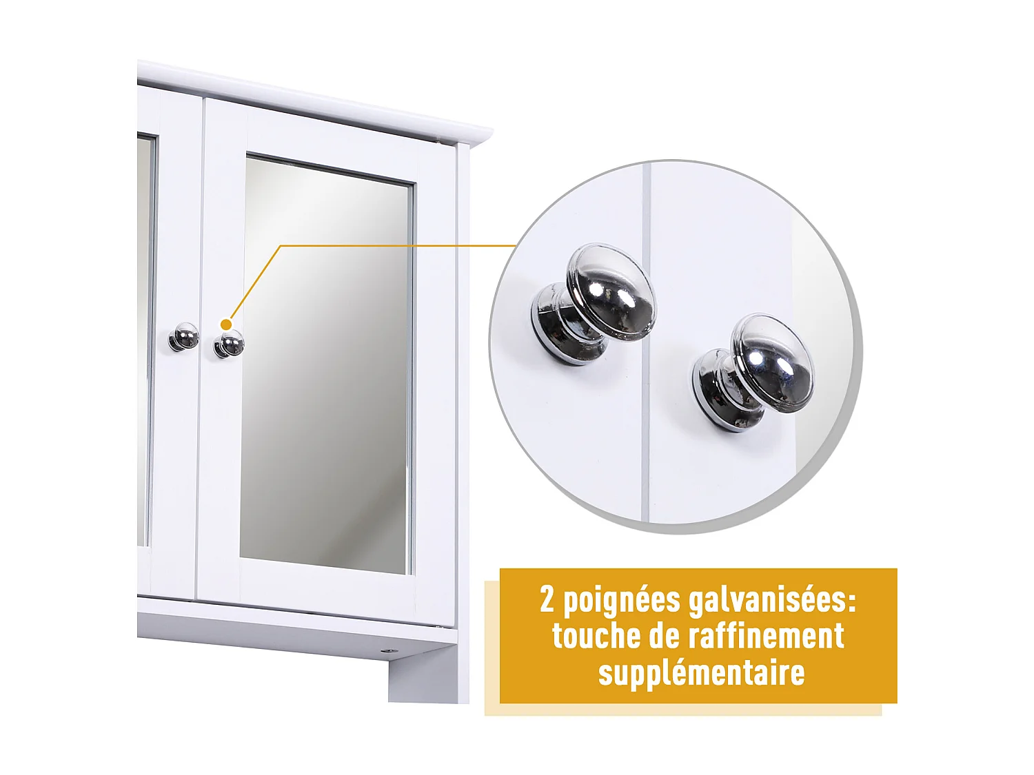 Armoire murale étagère salle de bain 56L x 13l x 58H cm double porte miroir étagère réglable MDF blanc