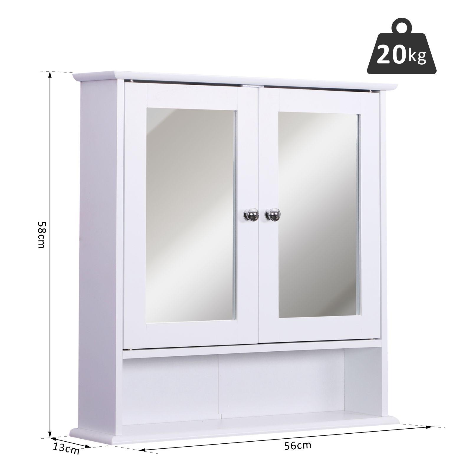 Homcom - Armoire avec miroir en bois rangement salle de bain fermeture porte  tampon MDF blanc