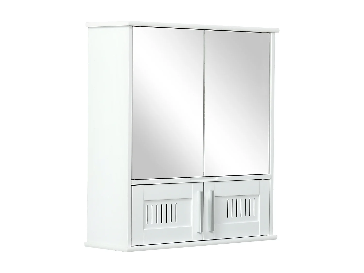 Armoire murale de salle de bain avec miroir - armoire à glace - placard de rangement toilettes - 4 portes, étagère - verre MDF blanc