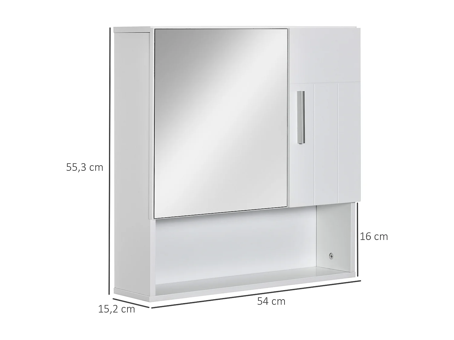 Armoire murale miroir de salle de bain - 2 portes, étagères, niche - dim. 54L x 15,2l x 55,3H cm - MDF blanc