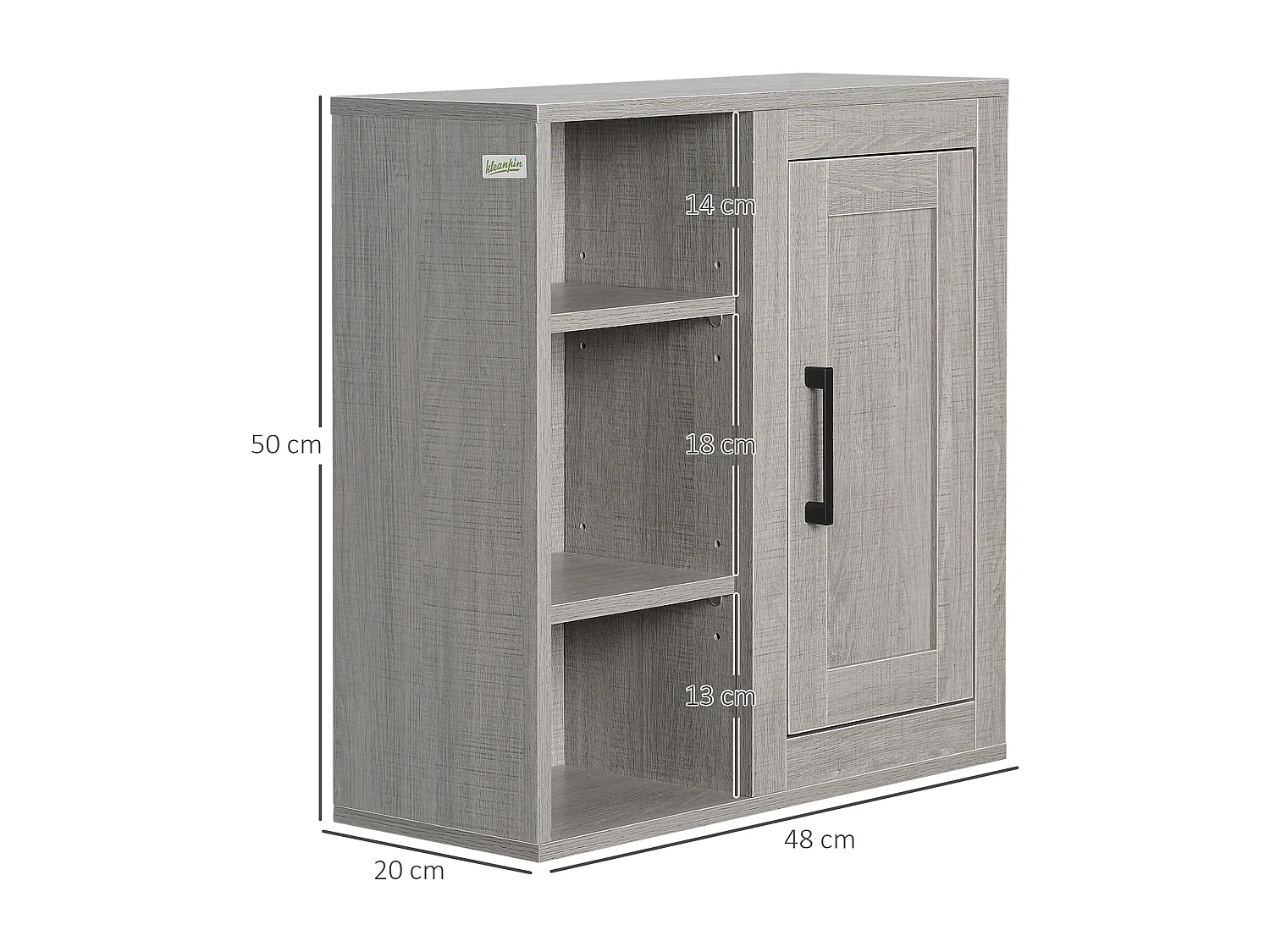 Armoire haute murale de salle de bain ou WC placard 1 porte 3 niches dim. 48L x 20l x 50H cm panneaux particules gris