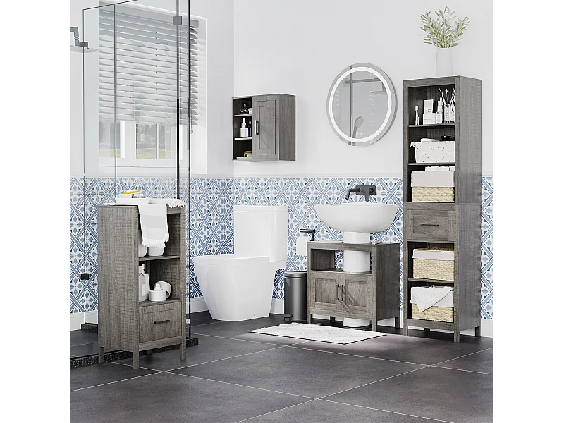 Armoire haute murale de salle de bain ou WC placard 1 porte 3 niches dim. 48L x 20l x 50H cm panneaux particules gris